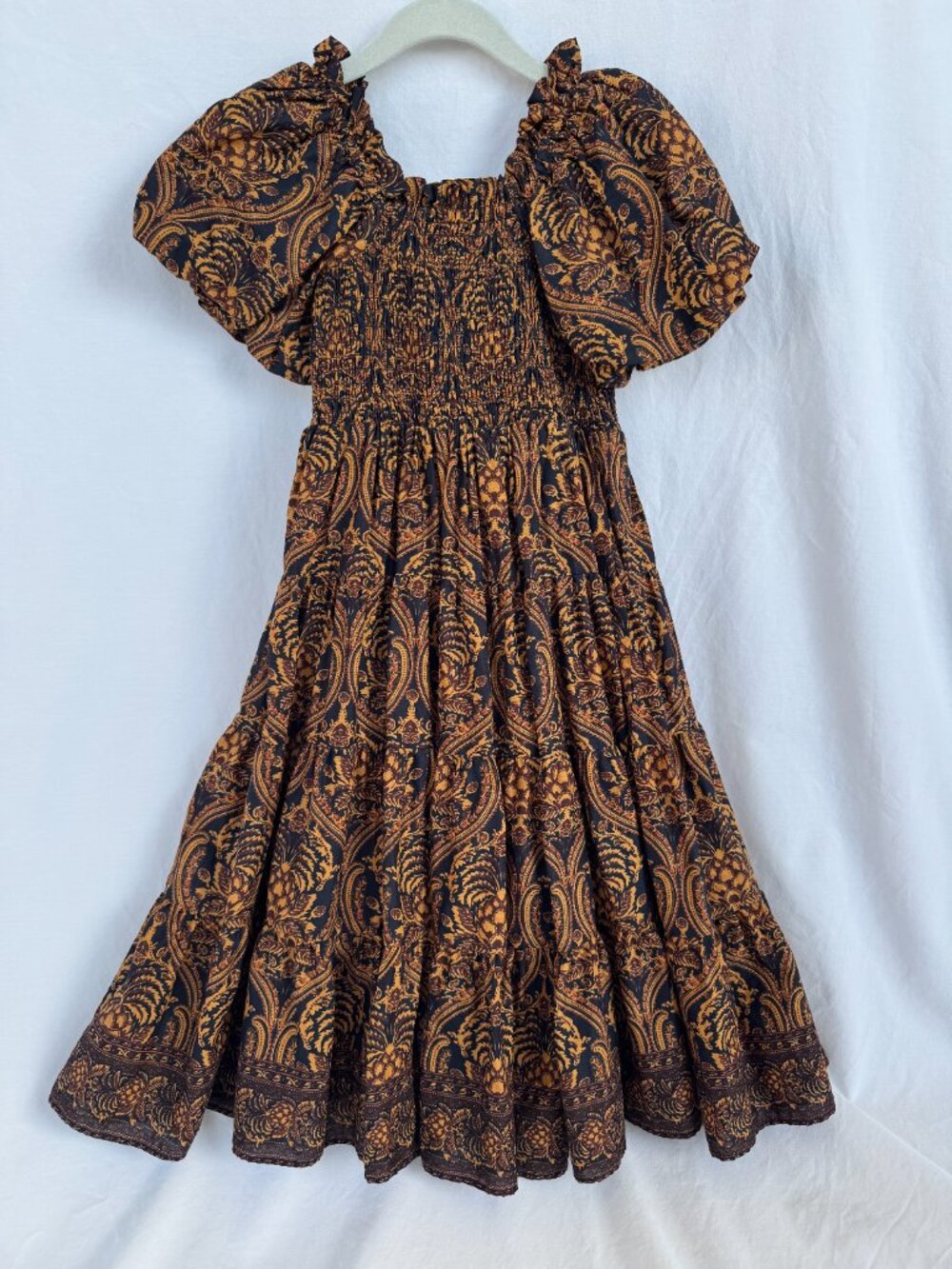 A Loves A Girls 6X Paisley Smocked Puff Sleeve Tiered Dress